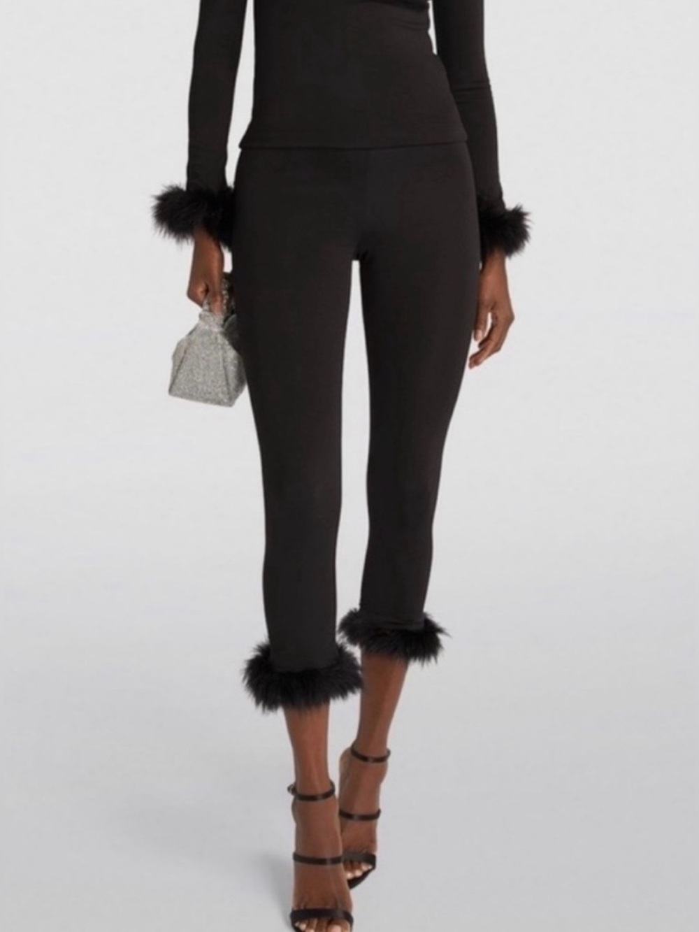 Sleeper Black Feather-Trim Knit pants